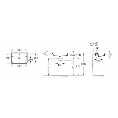 Roca Gap Square A3270YAS00 umywalka 60x39 cm prostokątna wpuszczana biała
