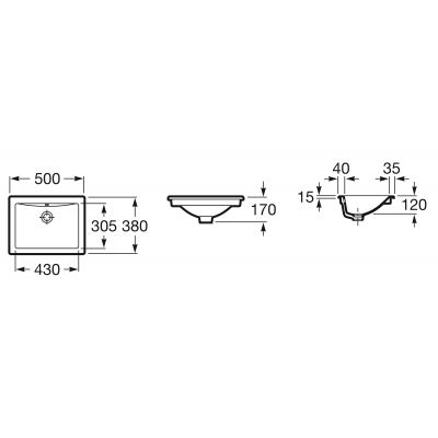 Roca Diverta A327114000 umywalka 50x38 cm prostokątna wpuszczana-podblatowa biała