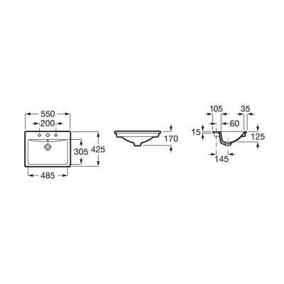 Roca Diverta A327116000 umywalka 55x42.5 cm prostokątna wpuszczana biała