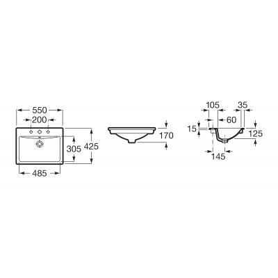 Roca Diverta A327116S00 umywalka 55x42.5 cm prostokątna wpuszczana biała