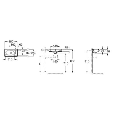 Roca Meridian-N Compacto A327248000 umywalka 45x25 cm prostokątna ścienna biała
