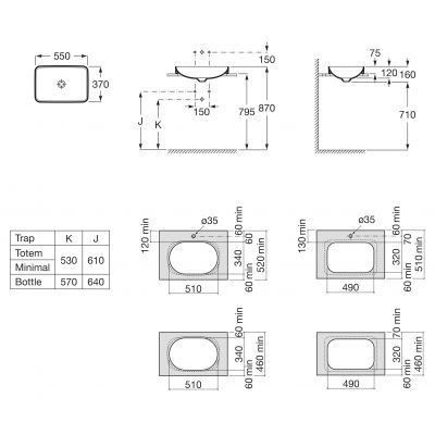 Roca Inspira A327534650 umywalka 55x37 cm prostokątna wpuszczana brąz/beż