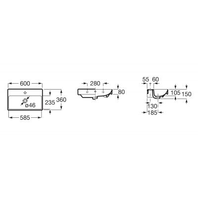 Roca Ona A327684000 umywalka 60x36 cm prostokątna ścienna biała