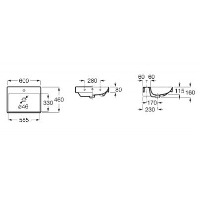 Roca Ona A327686S00 umywalka 60x46 cm prostokątna ścienna biała