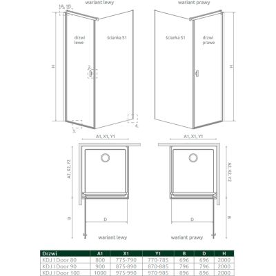 Radaway Nes KDJ 100220800101R drzwi prysznicowe
