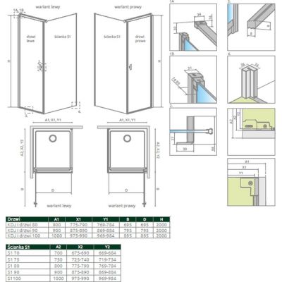 Radaway Nes 8 KDJ I 100720800101L drzwi prysznicowe