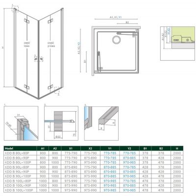 Radaway Nes Black KDD-B 100740905401R kabina prysznicowa część prawa 90x90 cm kwadratowa