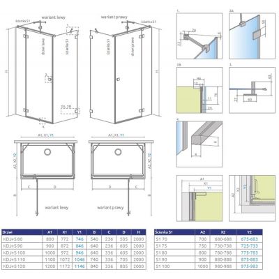 Radaway Essenza Pro KDJ+S 100973100101R drzwi prysznicowe 100 cm uchylne
