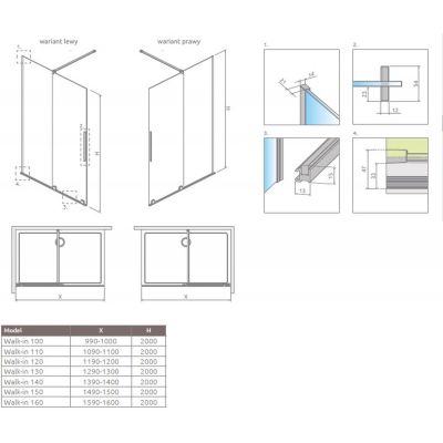 Radaway Furo 101065380901R drzwi prysznicowe 53.8 cm rozsuwane do ścianki bocznej