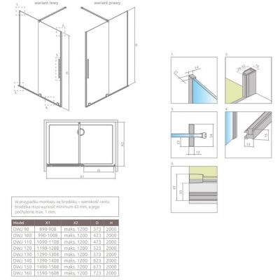 Radaway Furo Brushed Gunmetal DWJ 101075229201L drzwi prysznicowe 52.5 cm rozsuwane