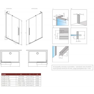 Radaway Furo SL Gold Walk-In 103065380901L drzwi prysznicowe 53.8 cm rozsuwane