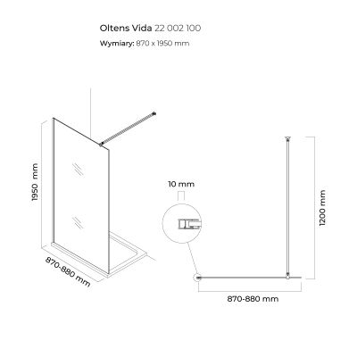 Oltens Vida 22002100 ścianka prysznicowa 90 cm chrom połysk/szkło przezroczyste