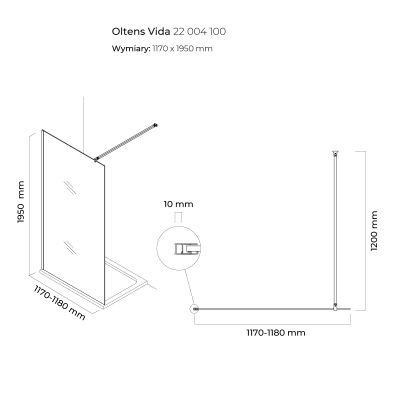 Oltens Vida 22004100 ścianka prysznicowa 120 cm chrom połysk/szkło przezroczyste