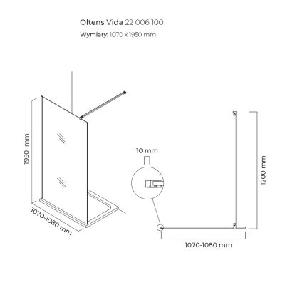 Oltens Vida 22006100 ścianka prysznicowa walk-in 110 cm chrom połysk/szkło przezroczyste
