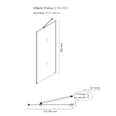 Oltens Trana 22102100 ścianka prysznicowa 80 cm chrom połysk/szkło przezroczyste