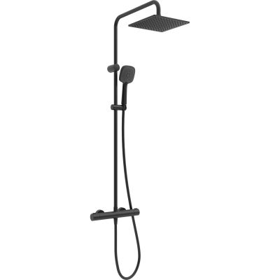 Oltens Atran 36501300 zestaw prysznicowy ścienny termostatyczny z deszczownicą czarny mat