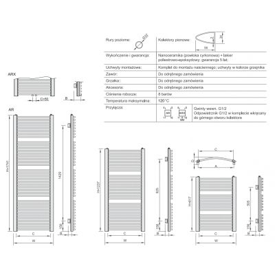 Enix Arrow (AR) AR005001237014010000 grzejnik łazienkowy 50x123.7 cm