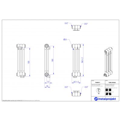Instal Projekt Tubus 2 TUB205003 grzejnik pokojowy 56.8x16.7 cm podłączenie boczne