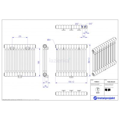 Instal Projekt Tubus 2 TUB205012V grzejnik pokojowy 56.8x57.6 cm podłączenie dolne biały