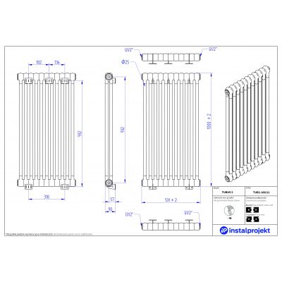 Instal Projekt Tubus 2 TUB210011 grzejnik pokojowy 100x53.1 cm podłączenie boczne biały