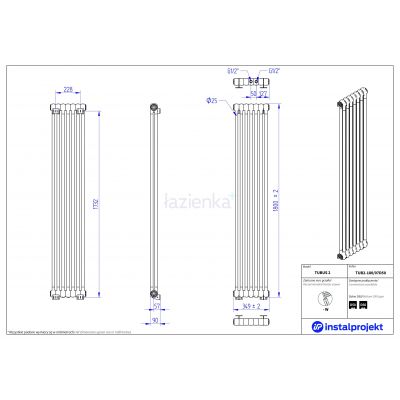 Instal Projekt Tubus 2 TUB218007D50 grzejnik pokojowy 180x34.9 cm podłączenie dolne biały