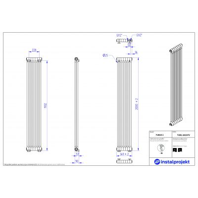 Instal Projekt Tubus 2 TUB220007V grzejnik pokojowy 200x98.6 cm podłączenie dolne