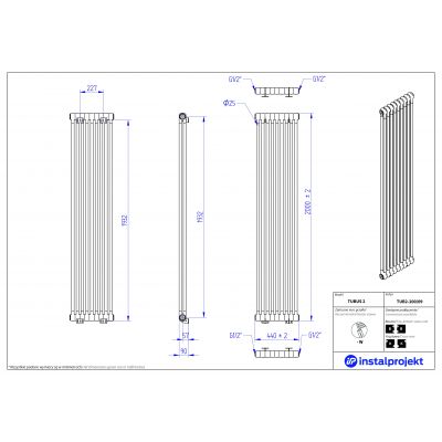 Instal Projekt Tubus 2 TUB220009 grzejnik pokojowy 200x44 cm podłączenie boczne biały