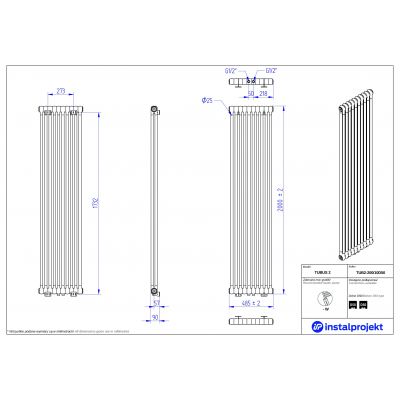 Instal Projekt Tubus 2 TUB220010D50 grzejnik pokojowy 200x48.5 cm podłączenie dolne biały