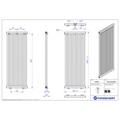Instal Projekt Tubus 3 TUB220016D50 grzejnik pokojowy 200x75.8 cm podłączenie dolne