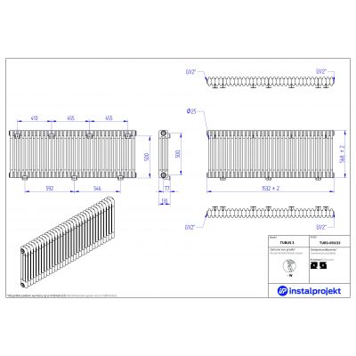 Instal Projekt Tubus 3 TUB305033 grzejnik pokojowy 56.8x153.2 cm podłączenie boczne