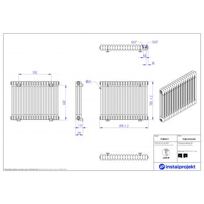 Instal Projekt Tubus 3 TUB307019V grzejnik pokojowy 70x89.5 cm podłączenie dolne biały