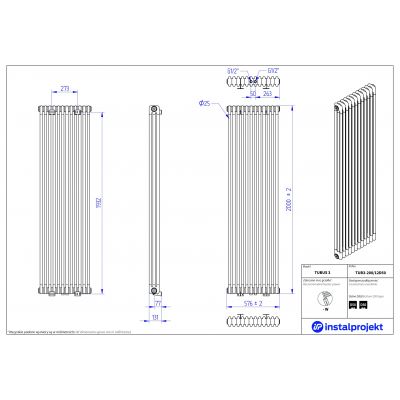 Instal Projekt Tubus 3 TUB320012D50 grzejnik pokojowy 200x57.6 cm podłączenie dolne biały