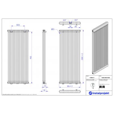 Instal Projekt Tubus 3 TUB320017D50 grzejnik pokojowy 200x80.4 cm podłączenie dolne biały