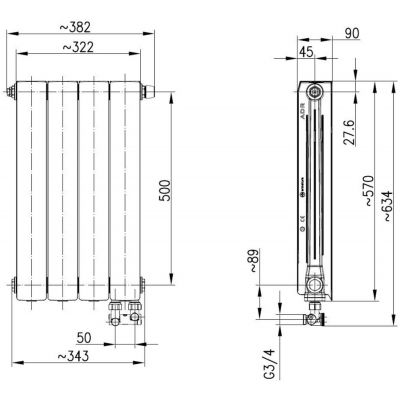 KFA Armatura ADR 76304144 grzejnik pokojowy 57x32.2 cm podłączenie dolne biały