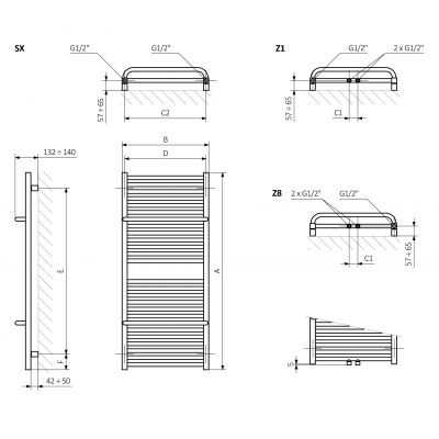 Terma Lima WGLIM146060K916Z1 grzejnik łazienkowy drabinkowy 146x60 cm biały