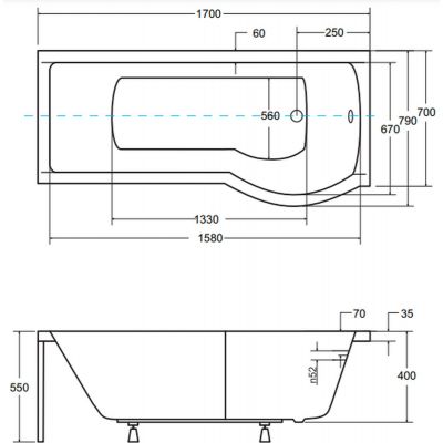 Besco Inspiro #WAI170NPR wanna z parawanem 170x70 cm prawa biała