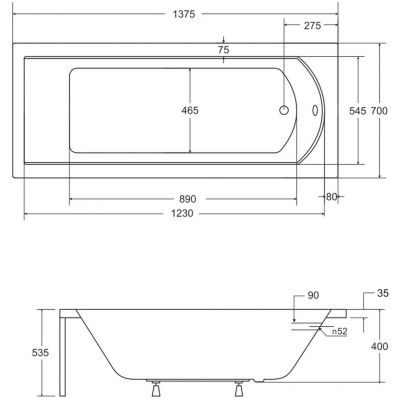 Besco Shea #WAS140PK wanna prostokątna 137.5x70 cm biały