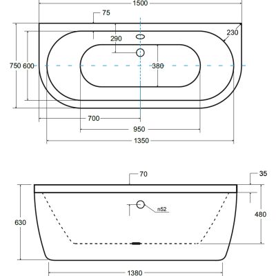 Besco Volya #WKV150WS wanna przyścienna 150x75 cm owalna biała