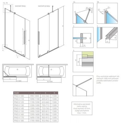 Radaway Furo Brushed Gold PND II 101096389901R drzwi parawanu dwuczęściowy