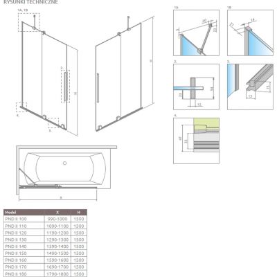 Radaway Furo 101095889901L drzwi parawanu dwuczęściowy