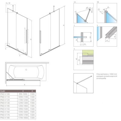 Radaway Furo PND II 101096385401R drzwi parawanu dwuczęściowy