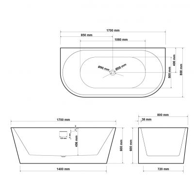 Hagser Ilsa HGR12000012 wanna przyścienna 170x80 cm owalna biała