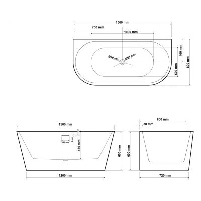 Hagser Ilsa HGR90000012 wanna przyścienna 150x80 cm
