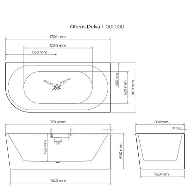 Oltens Delva 11001000 wanna narożna 170x80 cm prostokątna biała