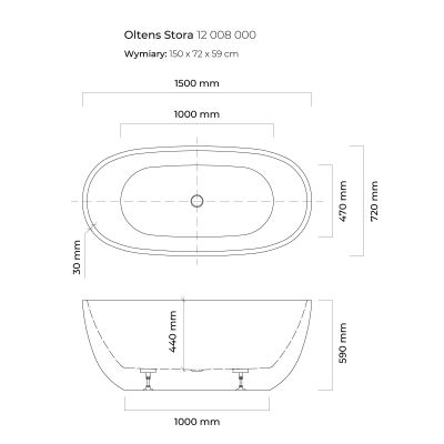 Oltens Stora 12008000 wanna wolnostojąca 150x72 cm owalna biała