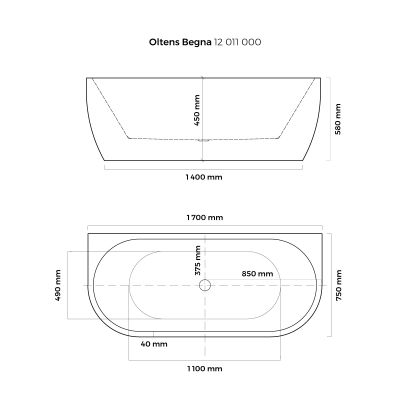 Oltens Begna 12011000 wanna przyścienna 170x75 cm owalna biała