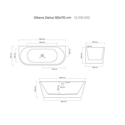 Oltens Delva 12018000 wanna przyścienna 150x70 cm owalna biała