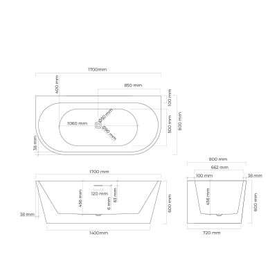 Oltens Hulda 12021000 wanna przyścienna 170x80 cm biała