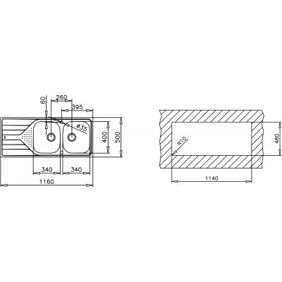 Teka Universe 115170006 zlewozmywak stalowy 116x50 cm